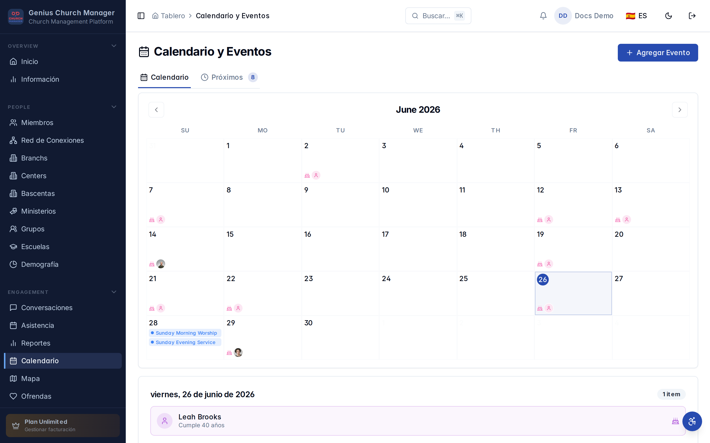 Vista de mes del calendario