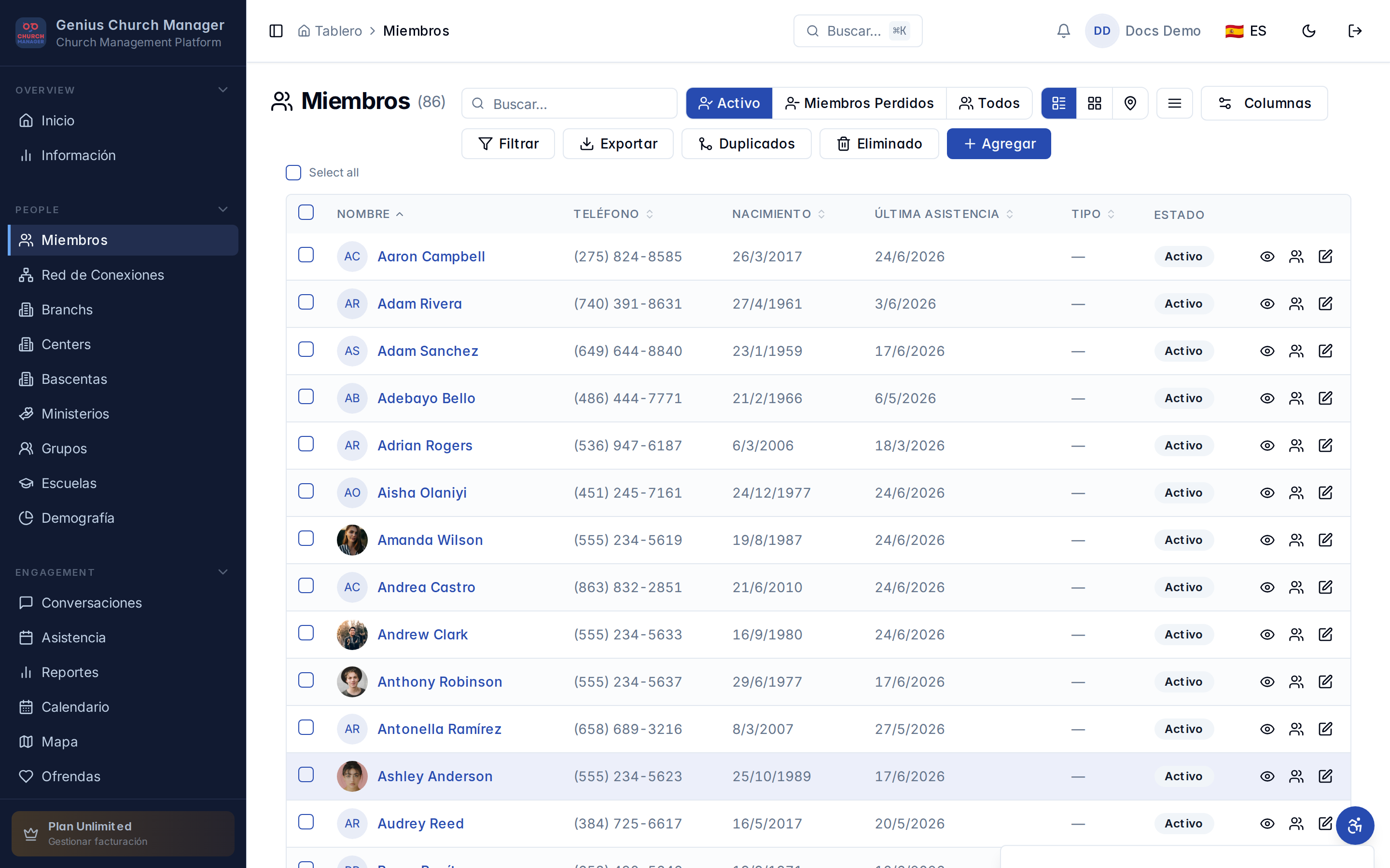 Lista de miembros