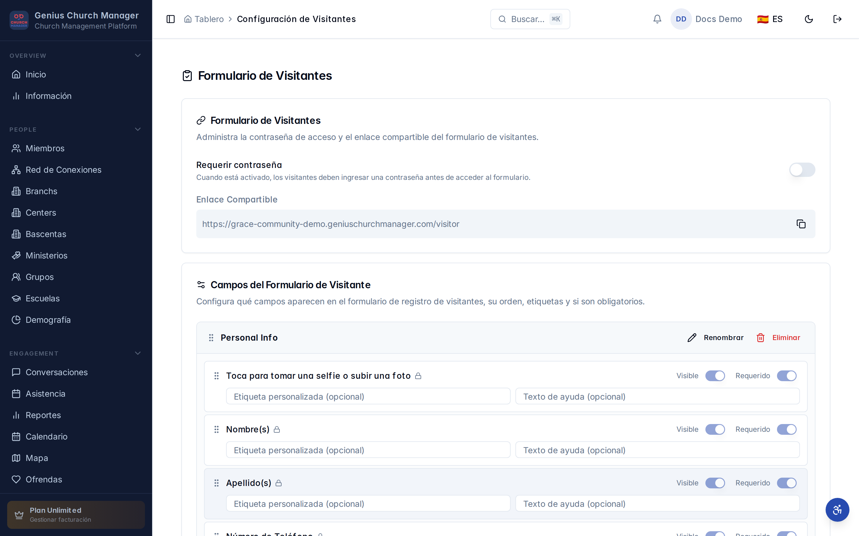 Editor de configuración de campos
